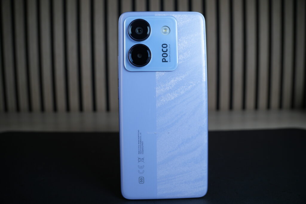 The back of the Poco M7 Pro 5G in Lavander