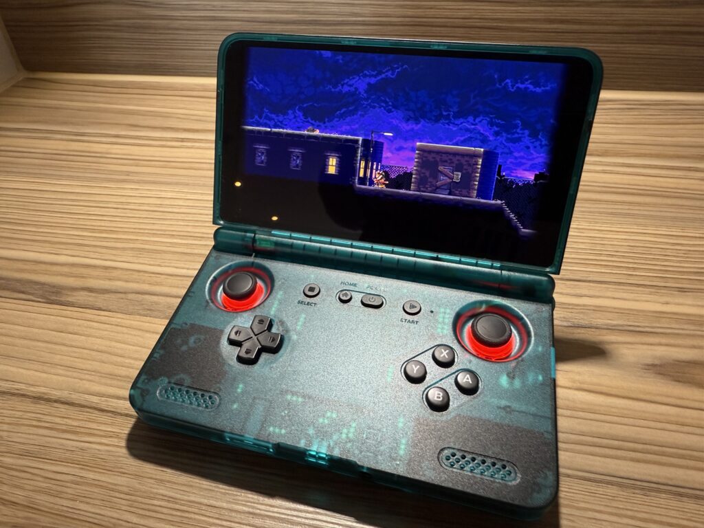 Retroid Pocket Flip 2 featuring Katana Zero via Netflix Games