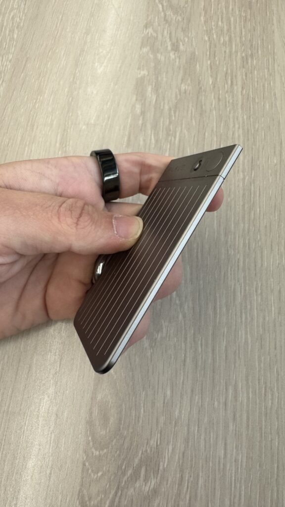 A side on view of the Plaud Note showing how thin the device can be